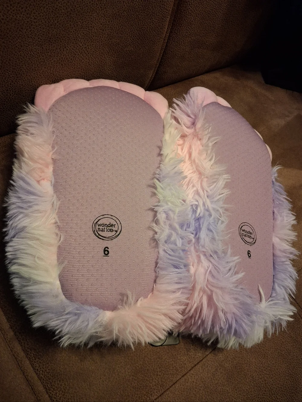 Wonder Nation Plush Tie Dye Faux-Fur Kids Yeti Slippers - Pastel Purple